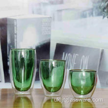 Зелений колір подвійні стінки скляні кавові чашки